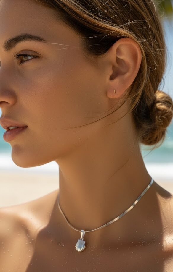 Choker Prata com Pingente Concha – Minimalista & Praia Chic